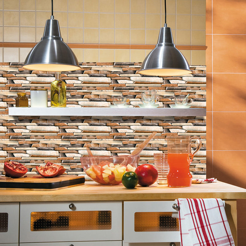 12 Pcs Brick Effect Wallpaper Panels Self Sticking Industrial Kitchen Wall Art, 8' x 4" Brown Clearhalo 'Industrial wall decor' 'Industrial' 'Wallpaper' Wall Decor' 1507492