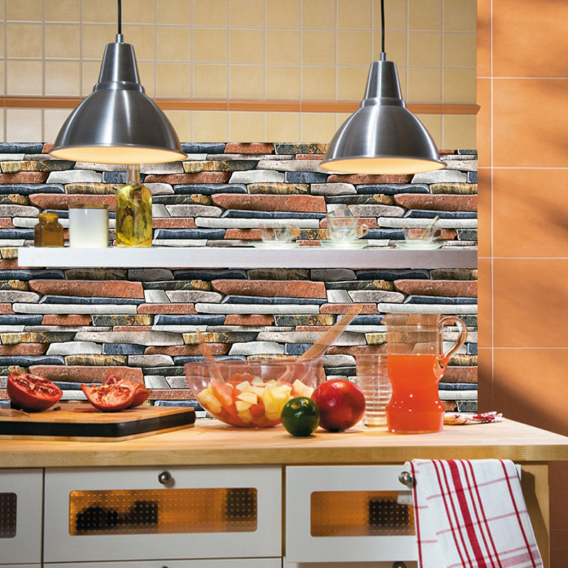 12 Pcs Brick Effect Wallpaper Panels Self Sticking Industrial Kitchen Wall Art, 8' x 4" Brick Red Clearhalo 'Industrial wall decor' 'Industrial' 'Wallpaper' Wall Decor' 1507497