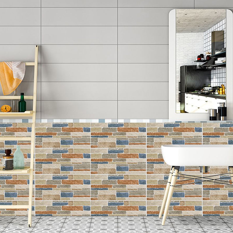 Blue-Brown Brick Look Wallpaper Panels 12 Pieces Peel and Stick Wall Art for Washroom Clearhalo 'Industrial wall decor' 'Industrial' 'Wallpaper' Wall Decor' 1507519