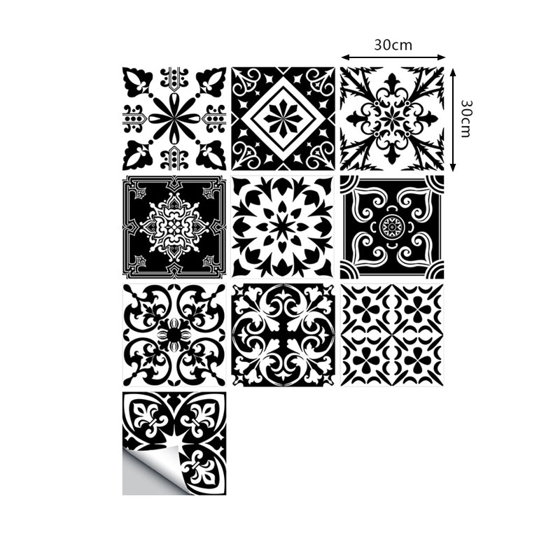 Black Retro Style Adhesive Wallpapers 9.7-sq ft Floral Print Wall Art for Bath, 10 Pieces Clearhalo 'Vintage wall decor' 'Vintage' 'Wallpaper' Wall Decor' 1507623