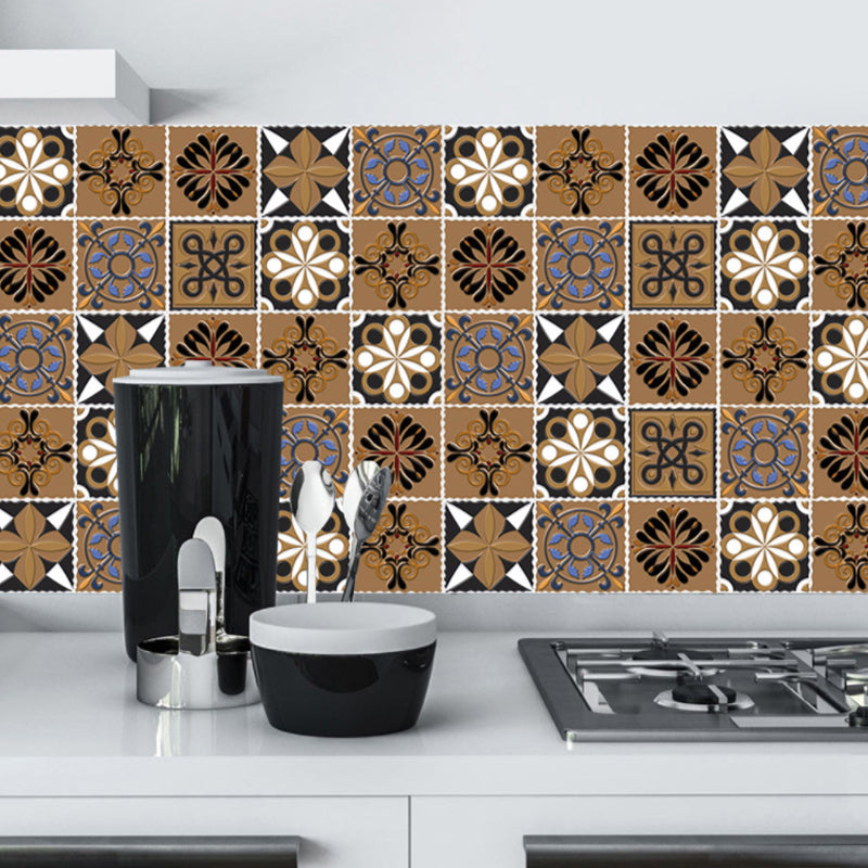 Nostalgic Flower Wallpaper Panel Set 10 Pieces Dark Brown Self Sticking Wall Decor for Home Dark Brown Clearhalo 'Vintage wall decor' 'Vintage' 'Wallpaper' Wall Decor' 1507624