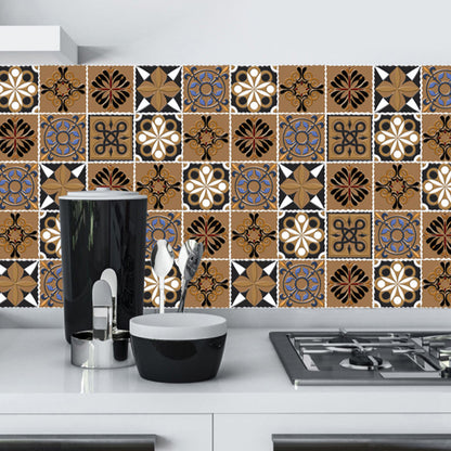 Nostalgic Flower Wallpaper Panel Set 10 Pieces Dark Brown Self Sticking Wall Decor for Home Dark Brown Clearhalo 'Vintage wall decor' 'Vintage' 'Wallpaper' Wall Decor' 1507624