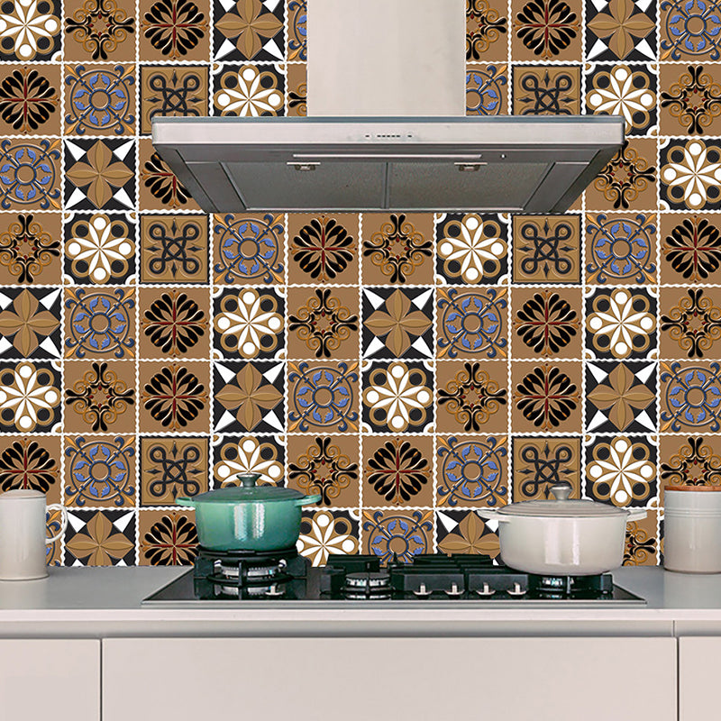 Nostalgic Flower Wallpaper Panel Set 10 Pieces Dark Brown Self Sticking Wall Decor for Home Clearhalo 'Vintage wall decor' 'Vintage' 'Wallpaper' Wall Decor' 1507625