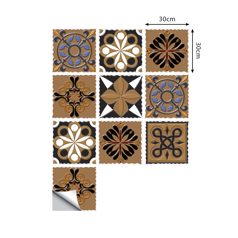 Nostalgic Flower Wallpaper Panel Set 10 Pieces Dark Brown Self Sticking Wall Decor for Home Clearhalo 'Vintage wall decor' 'Vintage' 'Wallpaper' Wall Decor' 1507628