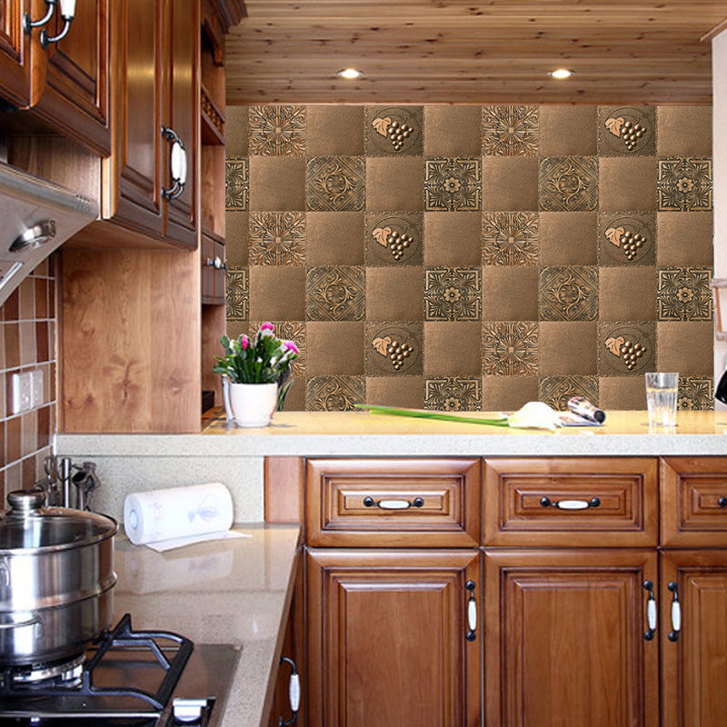 Mosaic Tile Medallion Wallpaper Panels Retro Smooth Adhesive Wall Art in Dark Brown (12 Pcs) Clearhalo 'Vintage wall decor' 'Vintage' 'Wallpaper' Wall Decor' 1507664