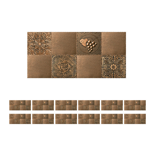 Mosaic Tile Medallion Wallpaper Panels Retro Smooth Adhesive Wall Art in Dark Brown (12 Pcs) - Clearhalo - 'Vintage wall decor' - 'Vintage' - 'Wallpaper' - Wall Decor' - 1507665