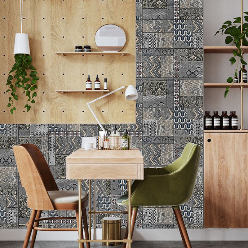 PVC Grey Wallpapers Nostalgic Zigzag Pattern Peel and Stick Wall Decor, 12 Pieces Clearhalo 'Vintage wall decor' 'Vintage' 'Wallpaper' Wall Decor' 1507668