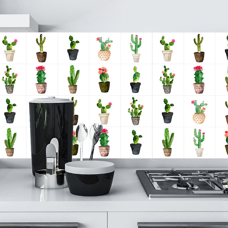 Green Potted Cactus Wallpapers 10 Pcs Easy Peel off Wall Art for Washroom, 12' L x 12" W Green Clearhalo 'Wall Decor' 'Wallpaper' 1507677