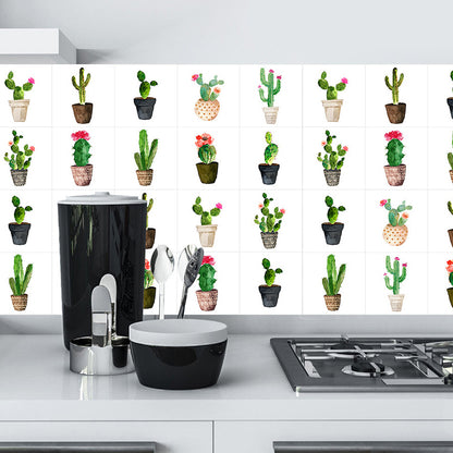 Green Potted Cactus Wallpapers 10 Pcs Easy Peel off Wall Art for Washroom, 12' L x 12" W Green Clearhalo 'Wall Decor' 'Wallpaper' 1507677