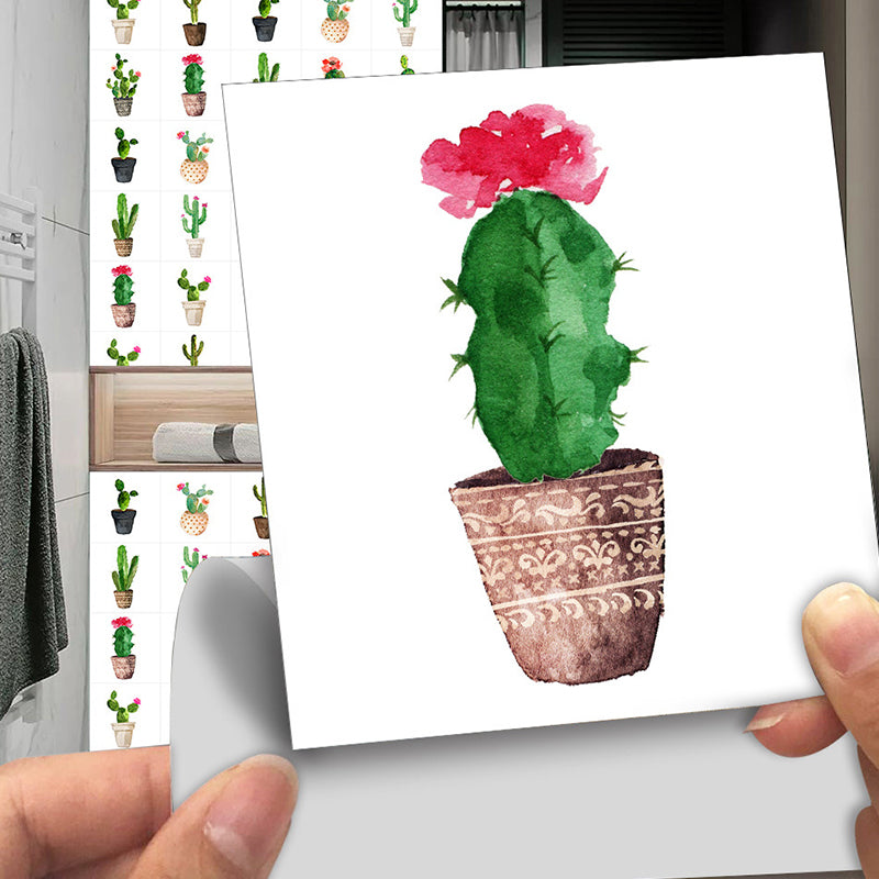 Green Potted Cactus Wallpapers 10 Pcs Easy Peel off Wall Art for Washroom, 12' L x 12" W Clearhalo 'Wall Decor' 'Wallpaper' 1507679