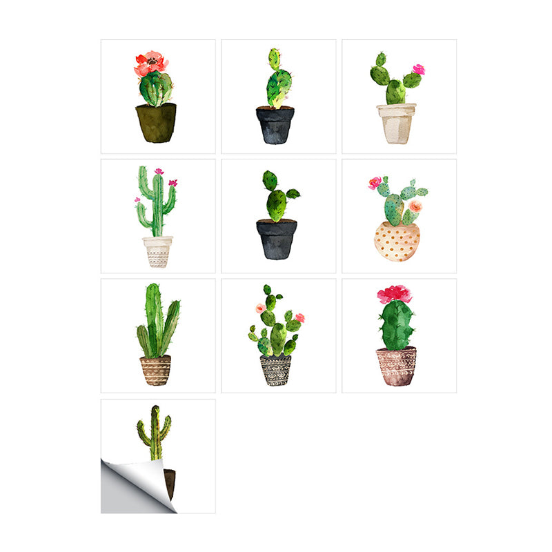 Green Potted Cactus Wallpapers 10 Pcs Easy Peel off Wall Art for Washroom, 12' L x 12" W Clearhalo 'Wall Decor' 'Wallpaper' 1507680