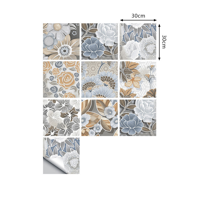 Farmhouse Peony Blossom Wallpapers for Accent Wall 10 Pcs 9.7-sq ft Wall Art in Grey, Self-Adhesive Clearhalo 'Country wall decor' 'Rustic' 'Wallpaper' Wall Decor' 1507705