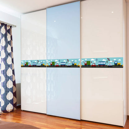 Kids Vehicles Peel Wallpaper Borders for Nursery 2 Pieces 33' L x 4" W Wall Art in Blue Blue Clearhalo 'Wall Decor' 'Wallpaper' 1507730