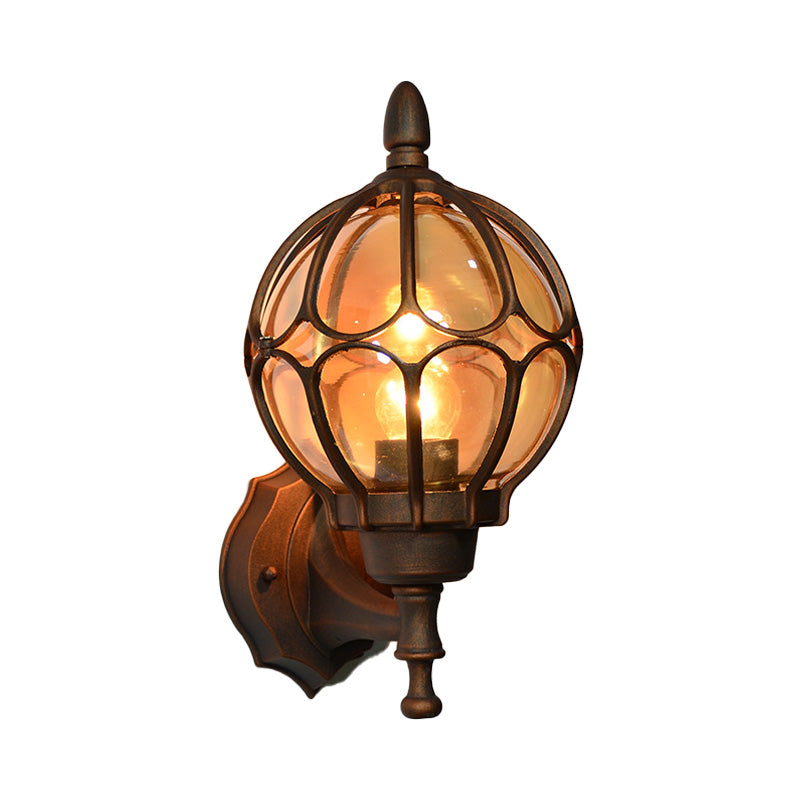 Globe Living Room Wall Light Fixture Industrial Amber Glass 1 Light Black/Gold/Bronze Sconce Lamp, 8.5"/9"/12.5" W Clearhalo 'Art deco wall lights' 'Cast Iron' 'Glass' 'Industrial wall lights' 'Industrial' 'Middle century wall lights' 'Modern' 'Rustic wall lights' 'Tiffany' 'Traditional wall lights' 'Wall Lamps & Sconces' 'Wall Lights' Lighting' 150777