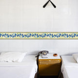 Blue Flower Pattern Wallpaper Borders Self-Adhesive Rustic Washroom Wall Art, 2 Pieces Blue