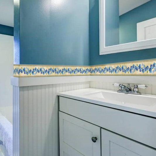 Semplifica da parati floreale blu bordi autoadesivi arte da parete del bagno rustico, 2 pezzi