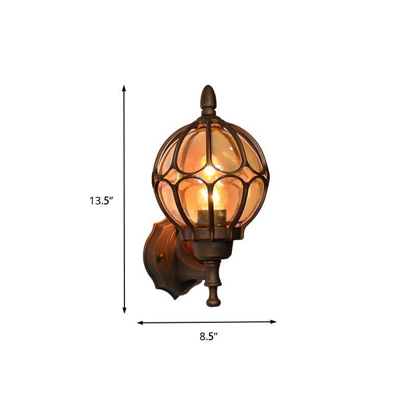 Globe Living Room Wall Light Fixture Industrial Amber Glass 1 Light Black/Gold/Bronze Sconce Lamp, 8.5"/9"/12.5" W Clearhalo 'Art deco wall lights' 'Cast Iron' 'Glass' 'Industrial wall lights' 'Industrial' 'Middle century wall lights' 'Modern' 'Rustic wall lights' 'Tiffany' 'Traditional wall lights' 'Wall Lamps & Sconces' 'Wall Lights' Lighting' 150778