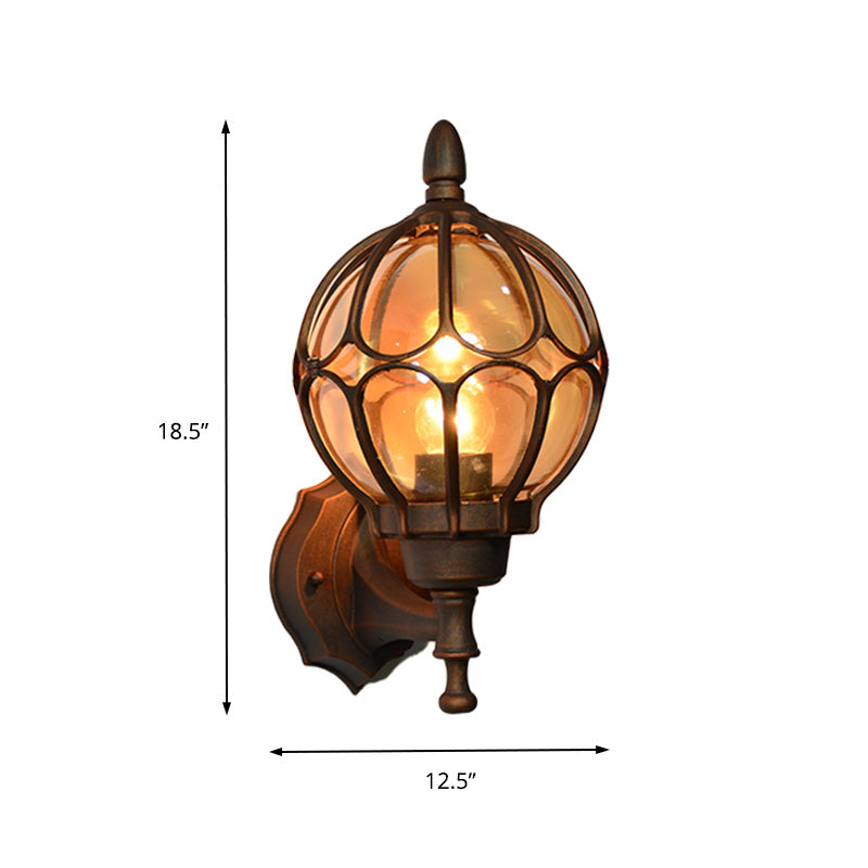 Globe Living Room Wall Light Fixture Industrial Amber Glass 1 Light Black/Gold/Bronze Sconce Lamp, 8.5"/9"/12.5" W Clearhalo 'Art deco wall lights' 'Cast Iron' 'Glass' 'Industrial wall lights' 'Industrial' 'Middle century wall lights' 'Modern' 'Rustic wall lights' 'Tiffany' 'Traditional wall lights' 'Wall Lamps & Sconces' 'Wall Lights' Lighting' 150780