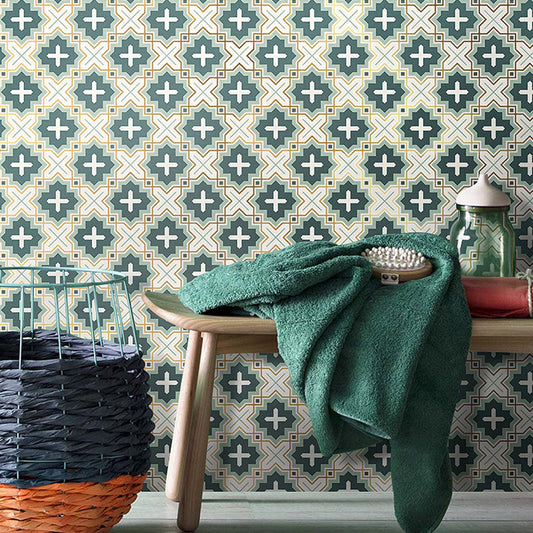 Cross Pattern Wallpaper Panels in Green PVC Wall Covering, Peel and Stick, 8' x 8" Green Clearhalo 'Modern wall decor' 'Modern' 'Wallpaper' Wall Decor' 1507842