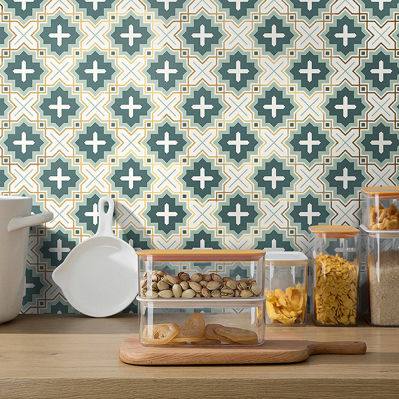 Cross Pattern Wallpaper Panels in Green PVC Wall Covering, Peel and Stick, 8' x 8" Clearhalo 'Modern wall decor' 'Modern' 'Wallpaper' Wall Decor' 1507843