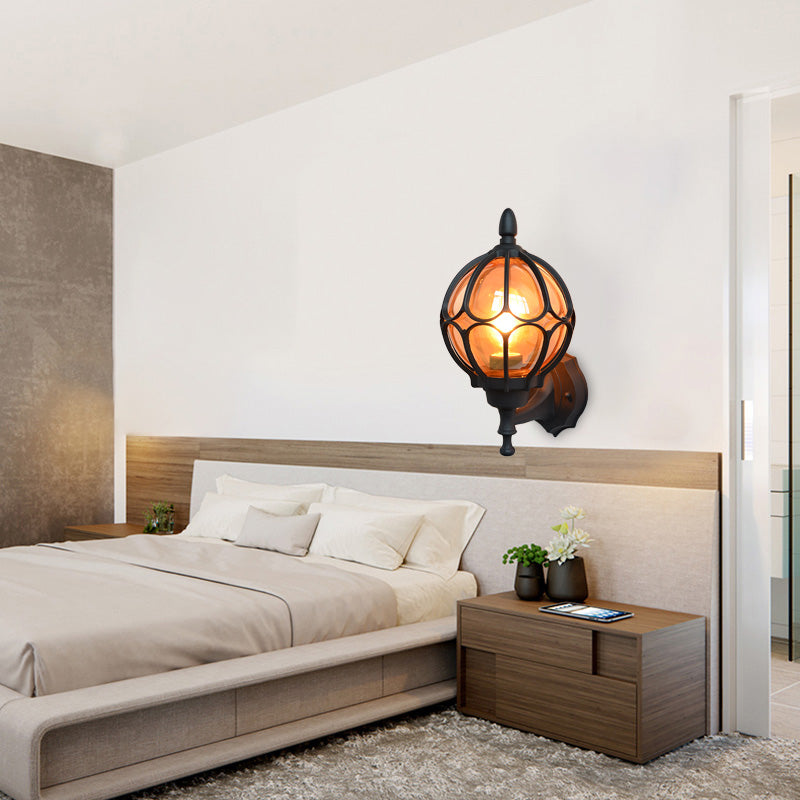 Globe Living Room Wall Light Fixture Industrial Amber Glass 1 Light Black/Gold/Bronze Sconce Lamp, 8.5"/9"/12.5" W Clearhalo 'Art deco wall lights' 'Cast Iron' 'Glass' 'Industrial wall lights' 'Industrial' 'Middle century wall lights' 'Modern' 'Rustic wall lights' 'Tiffany' 'Traditional wall lights' 'Wall Lamps & Sconces' 'Wall Lights' Lighting' 150786