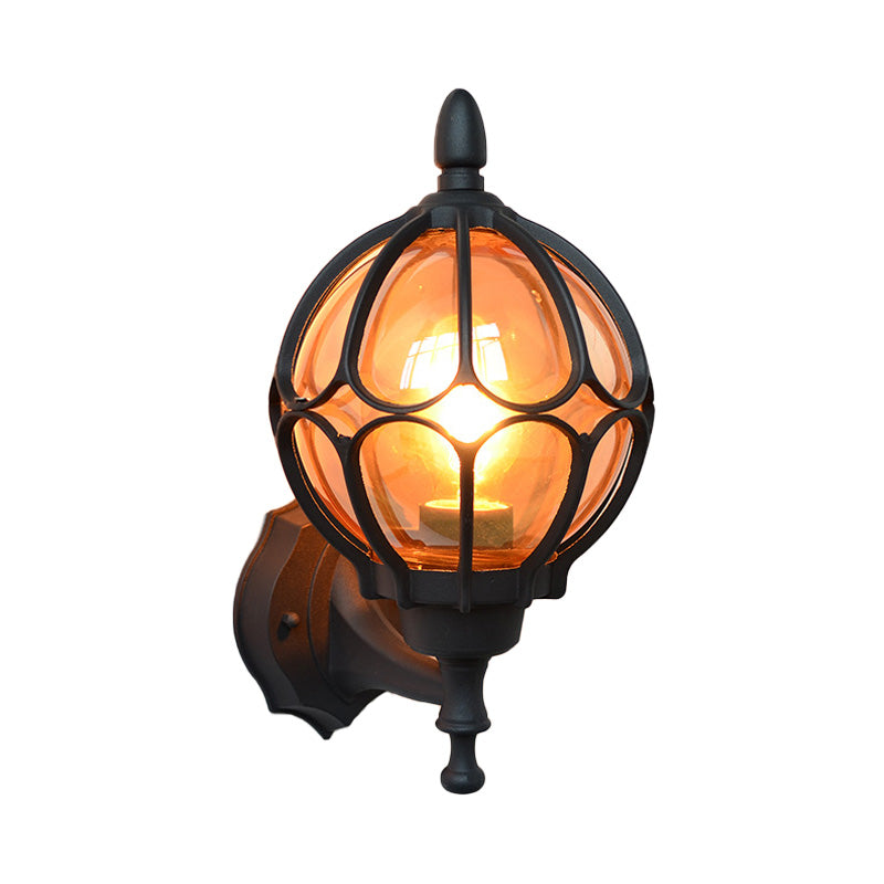 Globe Living Room Wall Light Fixture Industrial Amber Glass 1 Light Black/Gold/Bronze Sconce Lamp, 8.5"/9"/12.5" W Clearhalo 'Art deco wall lights' 'Cast Iron' 'Glass' 'Industrial wall lights' 'Industrial' 'Middle century wall lights' 'Modern' 'Rustic wall lights' 'Tiffany' 'Traditional wall lights' 'Wall Lamps & Sconces' 'Wall Lights' Lighting' 150788