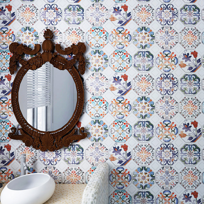 Mandala Tiles Wallpaper Panel Set in Blue PVC Wall Art, Peel and Paste, 3.5' x 8" Clearhalo 'Wall Decor' 'Wallpaper' 1507901