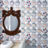 Mandala Tiles Wallpaper Panel Set in Blue PVC Wall Art, Peel and Paste, 3.5' x 8" Clearhalo 'Wall Decor' 'Wallpaper' 1507901