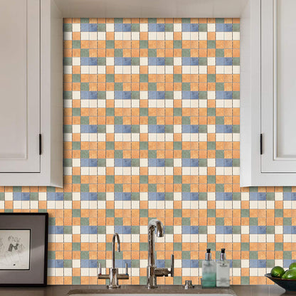 Orange Bohemian Wallpaper Panels 6.5-sq ft Mosaic Tile Stick Wall Decor for Washroom Orange Clearhalo 'Wall Decor' 'Wallpaper' 1507950