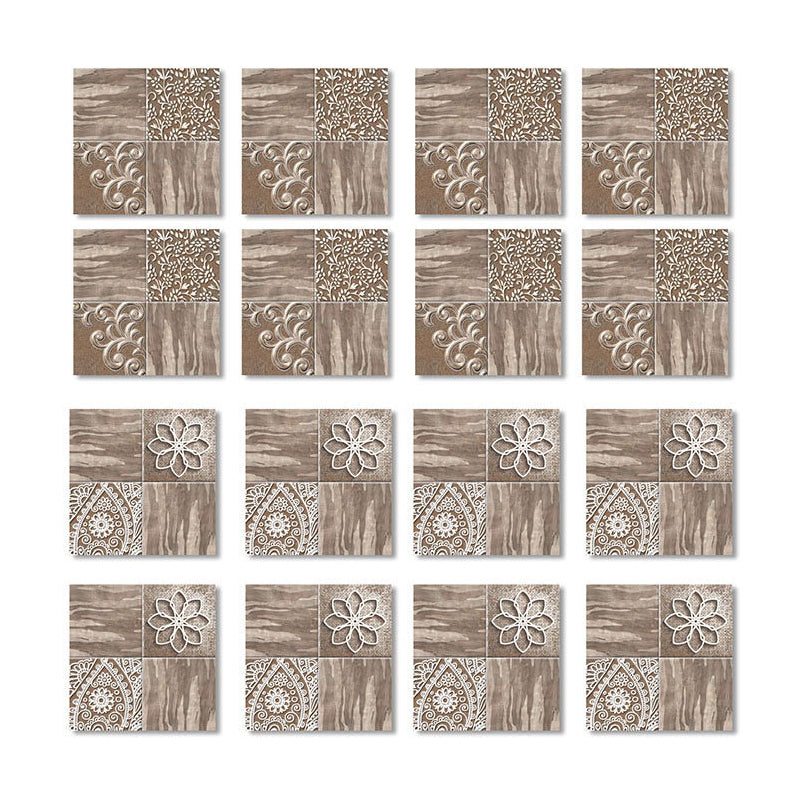 Brown Wood Look Wallpaper Panels 54 Pcs Floral Retro Peel off Wall Decor for Bathroom Clearhalo 'Vintage wall decor' 'Vintage' 'Wallpaper' Wall Decor' 1507998