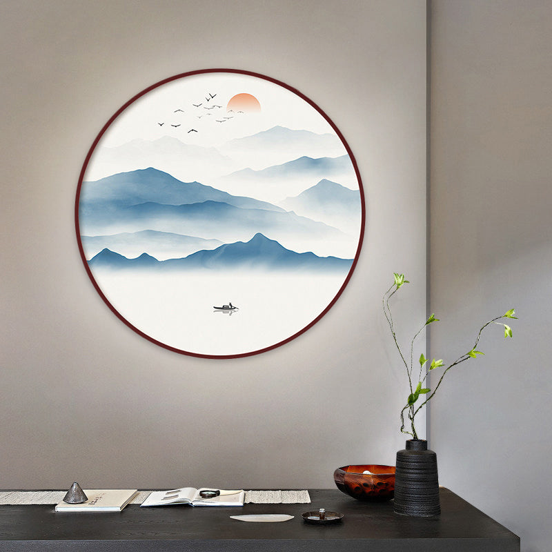 Blue River Scenery Mural Lamp Chinese Acrylic Round LED Flush Mount Wall Sconce in Warm/White Light Clearhalo 'Wall Lamps & Sconces' 'Wall Lights' Lighting' 1508005