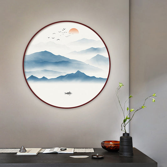 Blue River Scenery Mural Lamp Chinese Acrylic Round LED Flush Mount Wall Sconce in Warm/White Light Clearhalo 'Wall Lamps & Sconces' 'Wall Lights' Lighting' 1508005