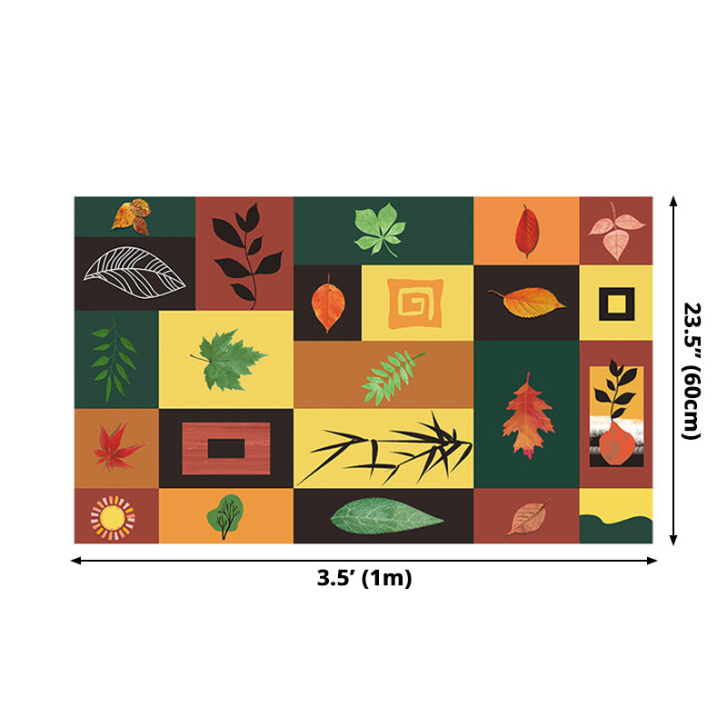 Leaf Print Wallpaper Panels Multicolored PVC Wall Covering, Peel and Paste, 3.5' x 23.5" Clearhalo 'Modern wall decor' 'Modern' 'Wallpaper' Wall Decor' 1508231