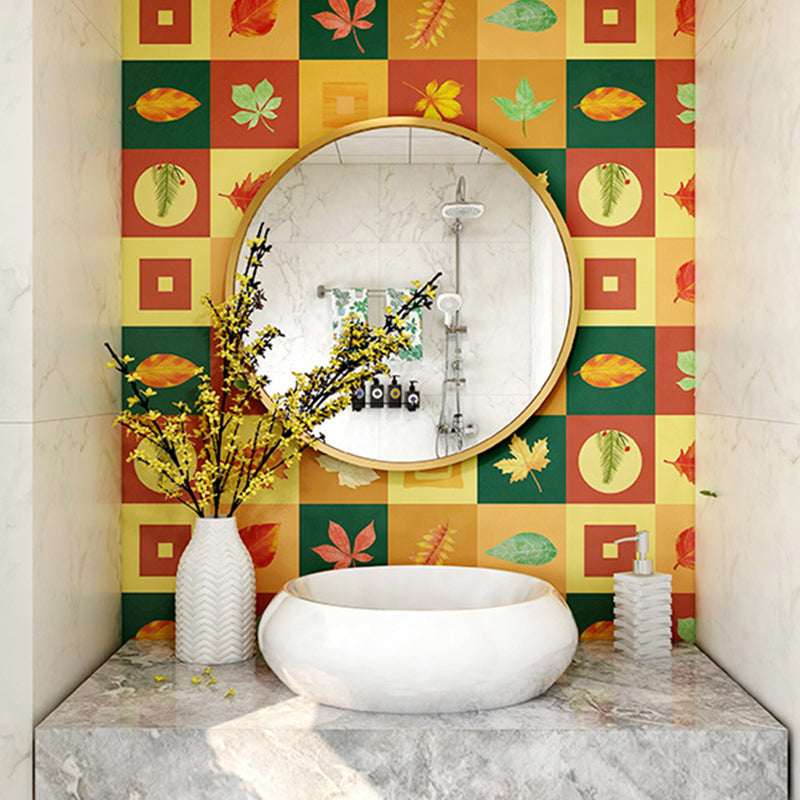 Leaf Print Wallpaper Panels Multicolored PVC Wall Covering, Peel and Paste, 3.5' x 23.5" Orange Clearhalo 'Modern wall decor' 'Modern' 'Wallpaper' Wall Decor' 1508235