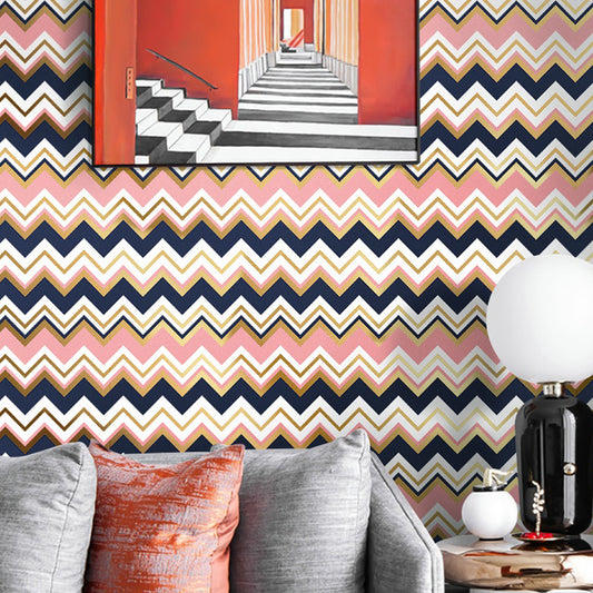 Modern Zigzag Wallpaper Panel Set for Kitchen 65.5' x 8" Peel off Wall Art in Pink-Black Pink Clearhalo 'Modern wall decor' 'Modern' 'Wallpaper' Wall Decor' 1508265