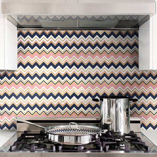 Modern Zigzag Wallpaper Panel Set for Kitchen 65.5' x 8" Peel off Wall Art in Pink-Black Clearhalo 'Modern wall decor' 'Modern' 'Wallpaper' Wall Decor' 1508266