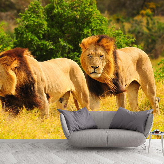 Yellow Lion Mural Wallpaper Moisture Resistant Modern Bedroom Wall Decor, Custom Size Clearhalo 'Wall Decor' 'Wall Mural' 1508306