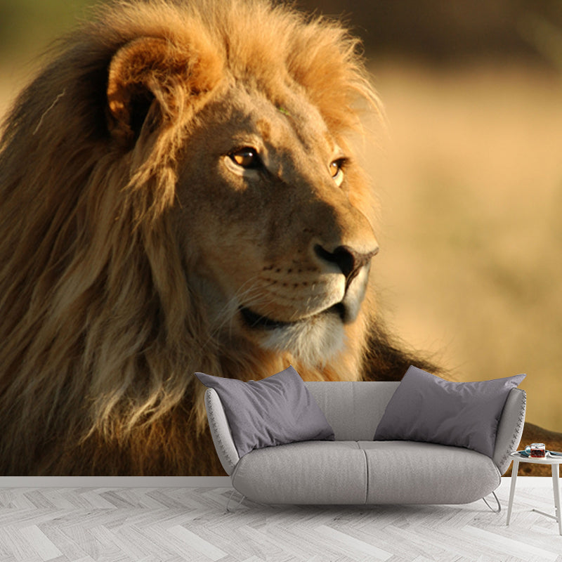 Modern Style Lion Wall Mural Brown Living Room Wall Art, Customized Size Available Brown Clearhalo 'Wall Decor' 'Wall Mural' 1508340