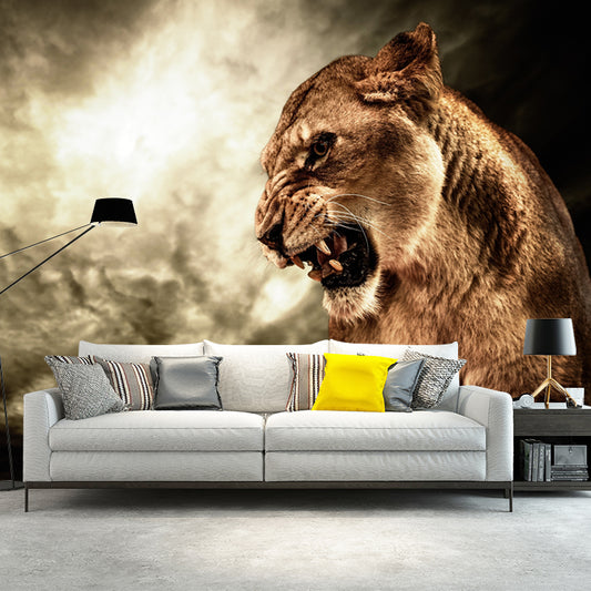 Photography Angry Lion Wall Mural Full-Size Wall Art for Living Room, Made to Measure Clearhalo 'Wall Decor' 'Wall Mural' 1508356