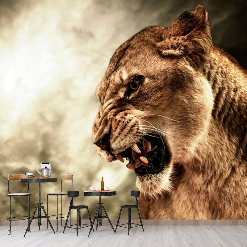 Photography Angry Lion Wall Mural Full-Size Wall Art for Living Room, Made to Measure Clearhalo 'Wall Decor' 'Wall Mural' 1508357