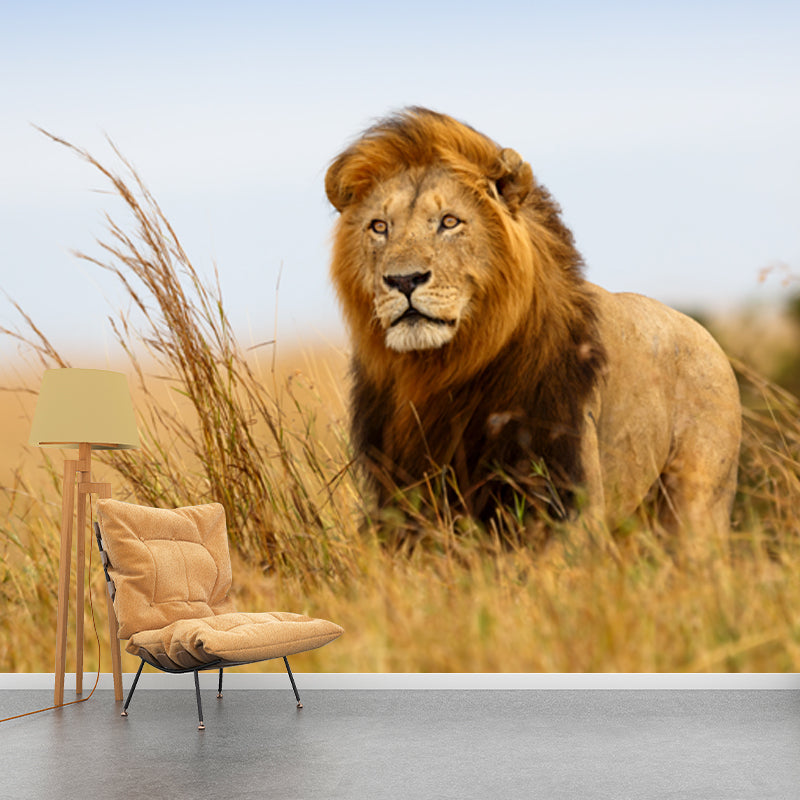 Brown King of Savannas Mural Lion Modern Style Moisture Resistant Wall Decor for Home Brown Clearhalo 'Wall Decor' 'Wall Mural' 1508375