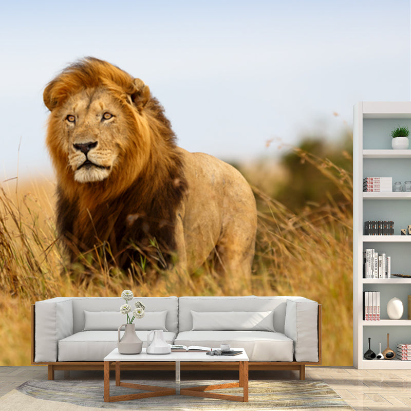 Brown King of Savannas Mural Lion Modern Style Moisture Resistant Wall Decor for Home Clearhalo 'Wall Decor' 'Wall Mural' 1508376