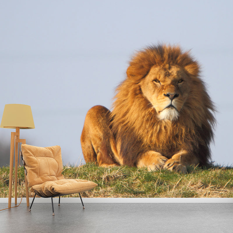 Contemporary Lion Wall Paper Mural Non-Woven Brown Washable Wall Art for Bedroom Brown Clearhalo 'Wall Decor' 'Wall Mural' 1508415