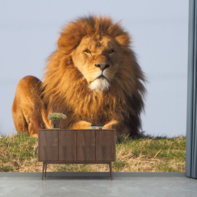 Contemporary Lion Wall Paper Mural Non-Woven Brown Washable Wall Art for Bedroom Clearhalo 'Wall Decor' 'Wall Mural' 1508416