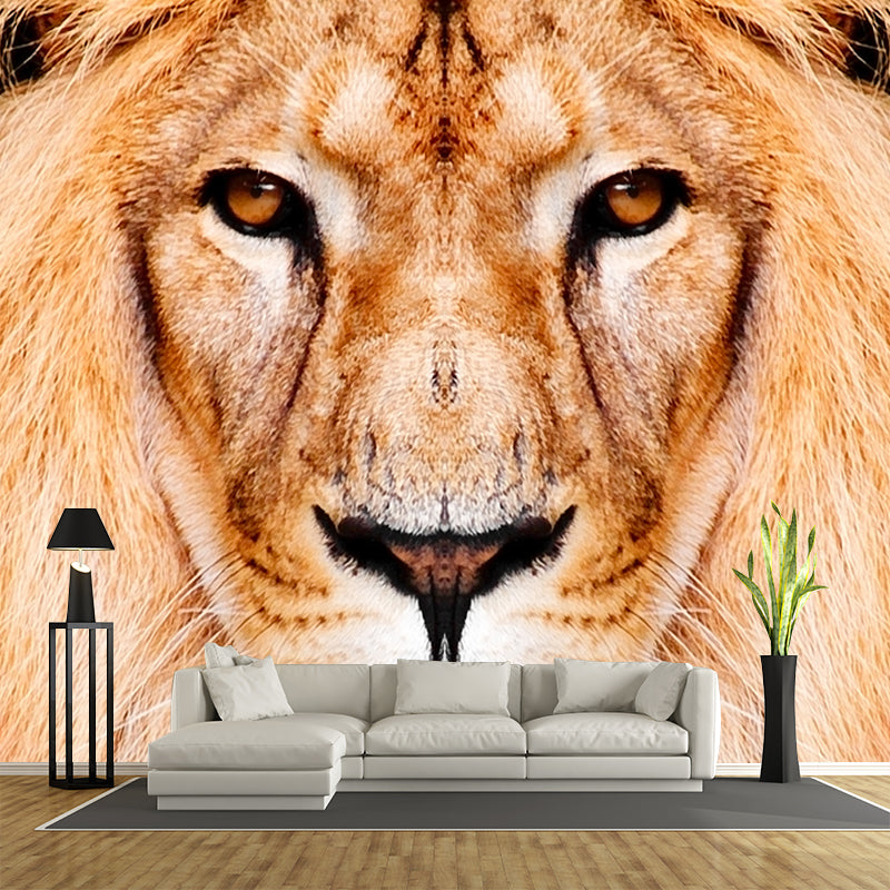 Close-Up of Lion Face Mural Decal Brown Modernist Wall Decoration for Boys Bedroom Brown Clearhalo 'Wall Decor' 'Wall Mural' 1508420
