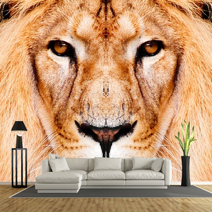 Close-Up of Lion Face Mural Decal Brown Modernist Wall Decoration for Boys Bedroom Brown Clearhalo 'Wall Decor' 'Wall Mural' 1508420
