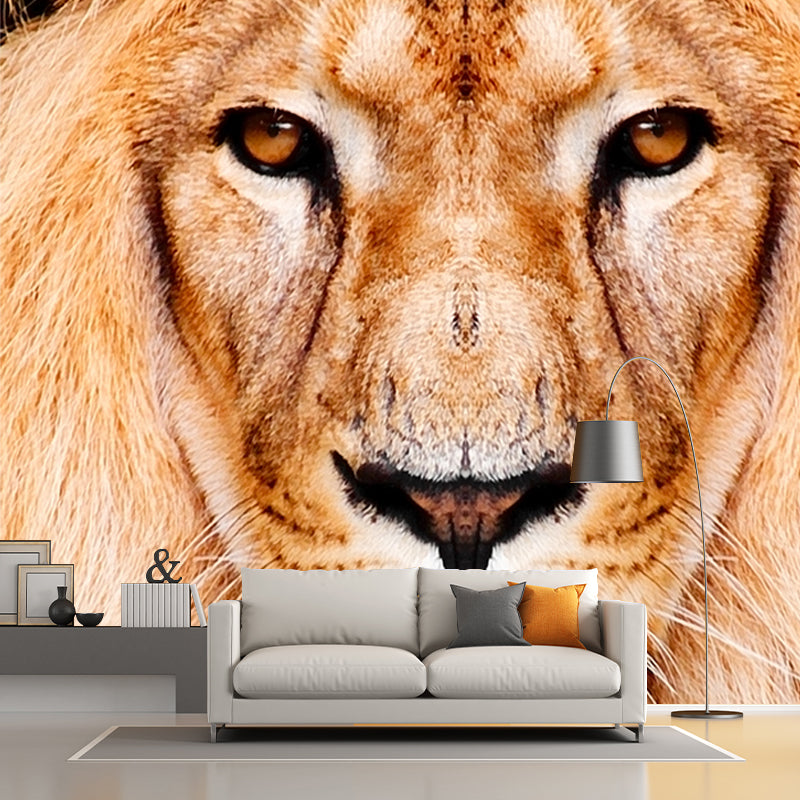 Close-Up of Lion Face Mural Decal Brown Modernist Wall Decoration for Boys Bedroom Clearhalo 'Wall Decor' 'Wall Mural' 1508421