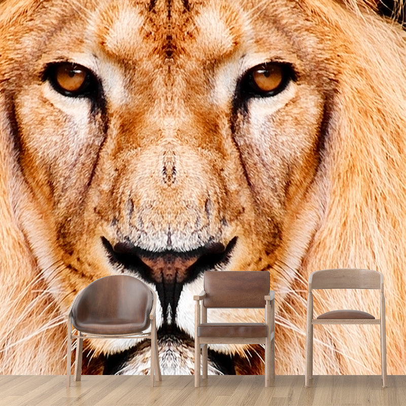 Close-Up of Lion Face Mural Decal Brown Modernist Wall Decoration for Boys Bedroom Clearhalo 'Wall Decor' 'Wall Mural' 1508422