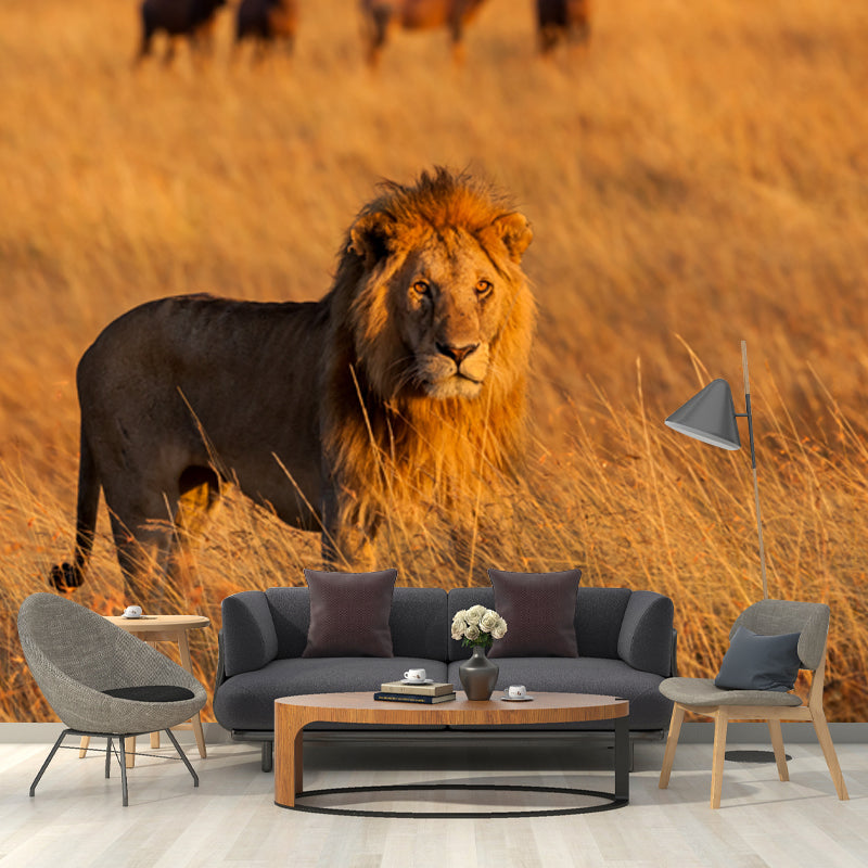 大きな野生動物壁画 ホーム用 サバンナライオン 獲物ウォールアート