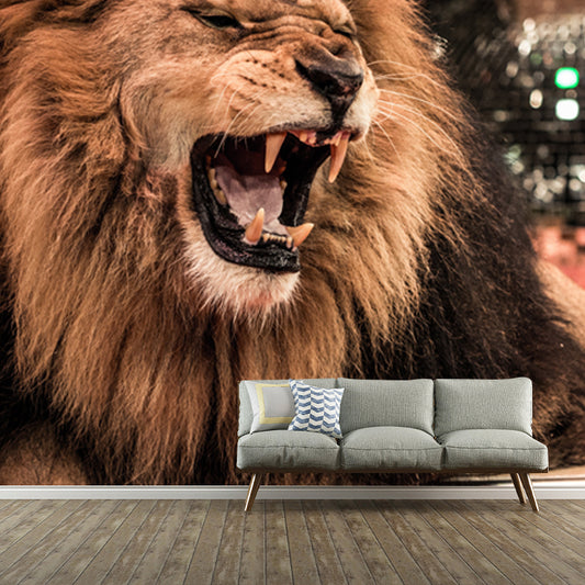 Modern Lion Making Face Mural for Bedroom Customized Wall Decor, Made to Measure Clearhalo 'Wall Decor' 'Wall Mural' 1508482